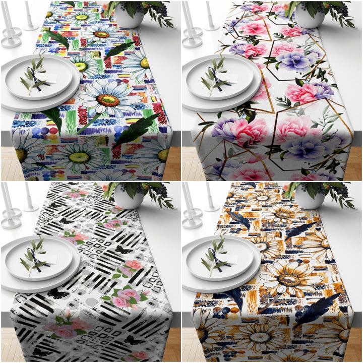 Floral Table Runner|Summer Tablecloth|Daisy Table Decor|Housewarming Rose Runner|Farmhouse Colorful Flower Print Tabletop|Stylish Tablecloth