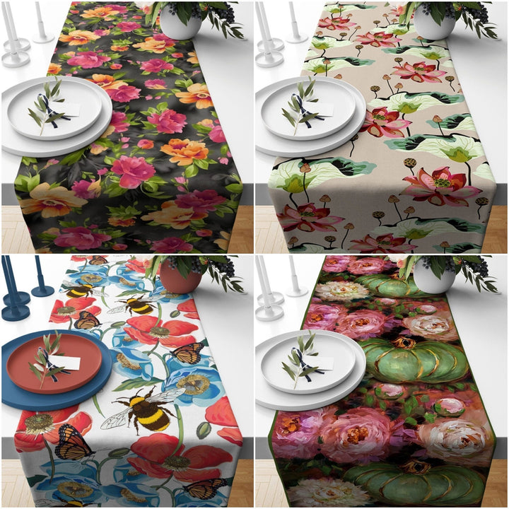 Floral Tablecloth|Butterfly Runner|Farmhouse Style Bee Print Tabletop|Decorative Stylish Tablecloth|Summer Table Runner|Floral Table Decor