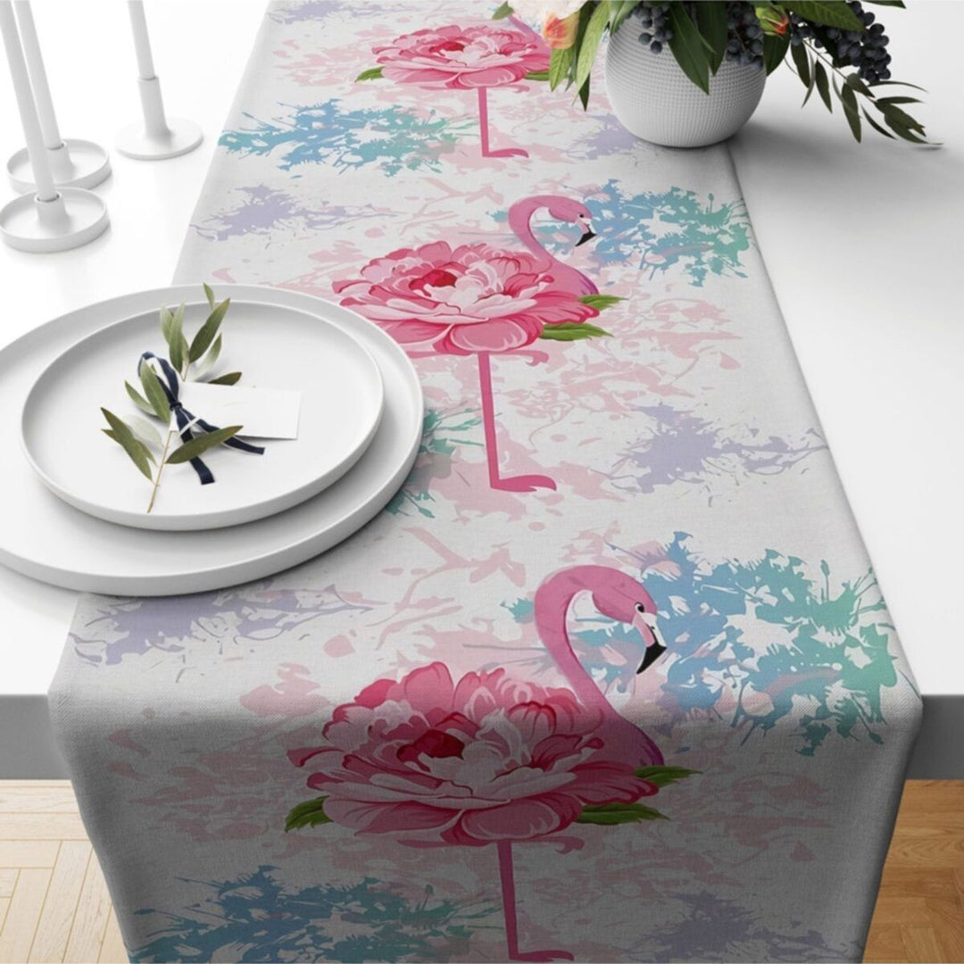 Flamingo Tablecloth|Summer Trend Runner|Floral Table Decor|Housewarming Runner|Farmhouse Animal Print Tabletop|Stylish Tropical Runner