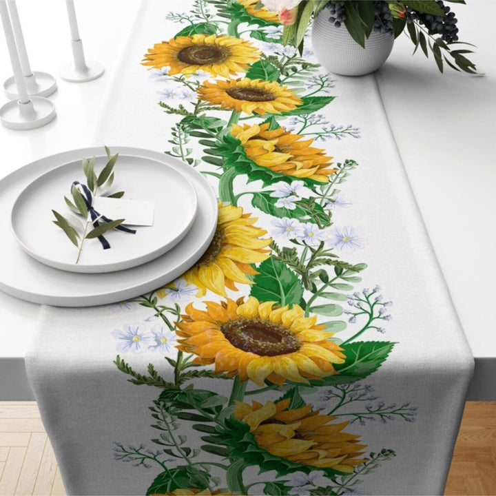 Sunflower Table Runner|Summer Tablecloth|Floral Table Decor|Housewarming Runner|Farmhouse Sunflower Print Tabletop|Stylish Bird Tablecloth