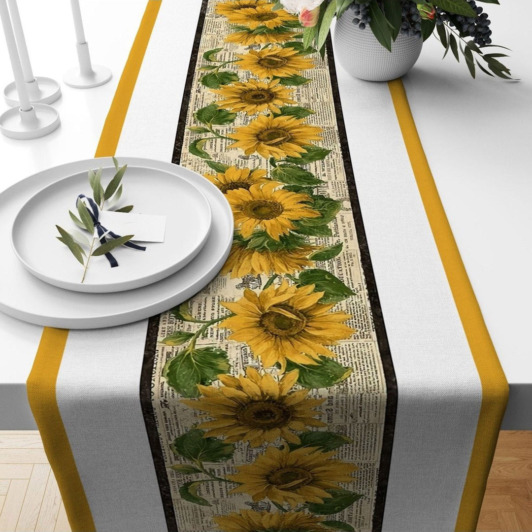 Sunflower Table Runner|Summer Tablecloth|Floral Table Decor|Housewarming Runner|Farmhouse Sunflower Print Tabletop|Stylish Bird Tablecloth