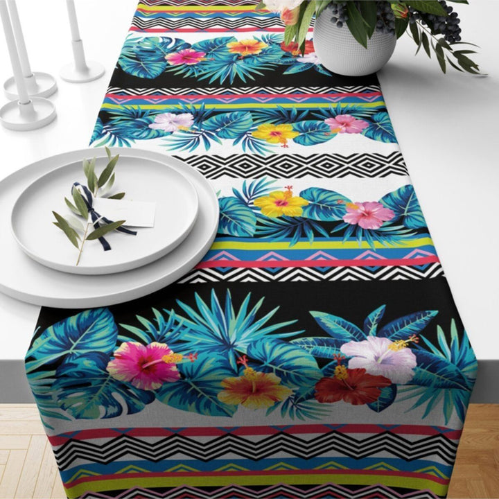 Floral Table Runner|Floral Table Decor|Summer Tablecloth|Butterfly Runner|Farmhouse Tropical Flower Print Tabletop|Stylish Boho Tablecloth