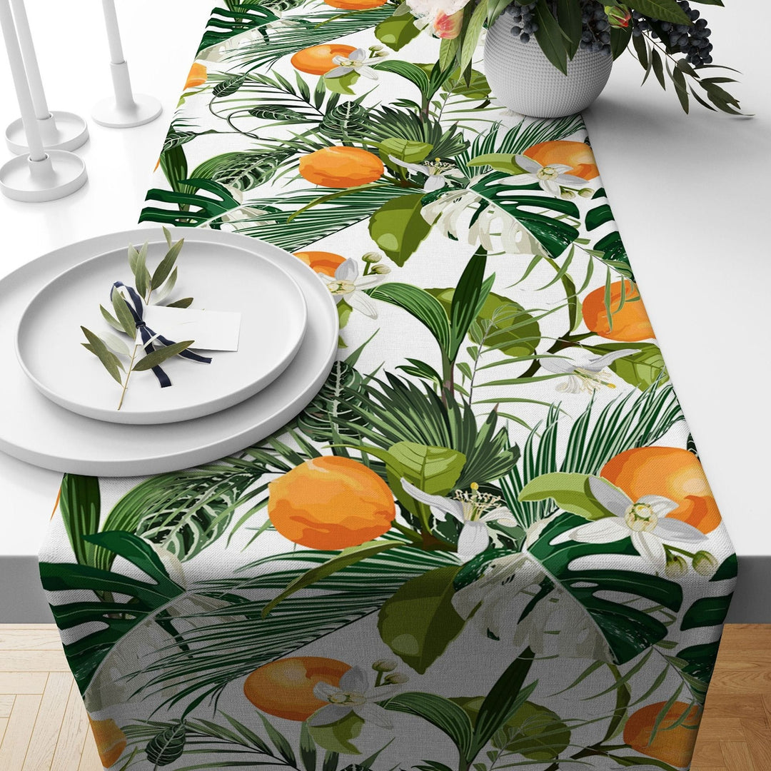 Citrus Table Runner|Summer Tablecloth|Lemon Home Decor|Checkered Floral Runner|Farmhouse Tile Pattern Table Top|Stylish Lemon Tablecloth