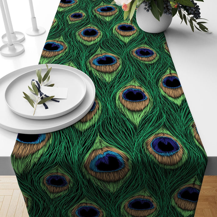 Peacock Table Runner|Ladybug Tablecloth|Animal Home Decor|Peacock Feather Runner|Farmhouse Table Top|Beautiful Tablecloth|Housewarming Decor