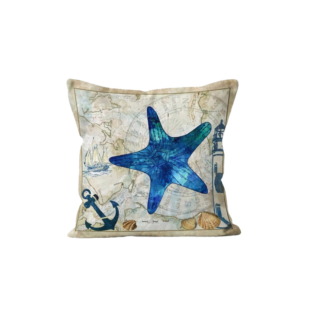 Nautical Pillow Case|Starfish and Seahorse Coastal Throw Pillow Cover|Anchor Wheel Jellyfish Cushion|Oyster Cushion Case|Beach House Decor