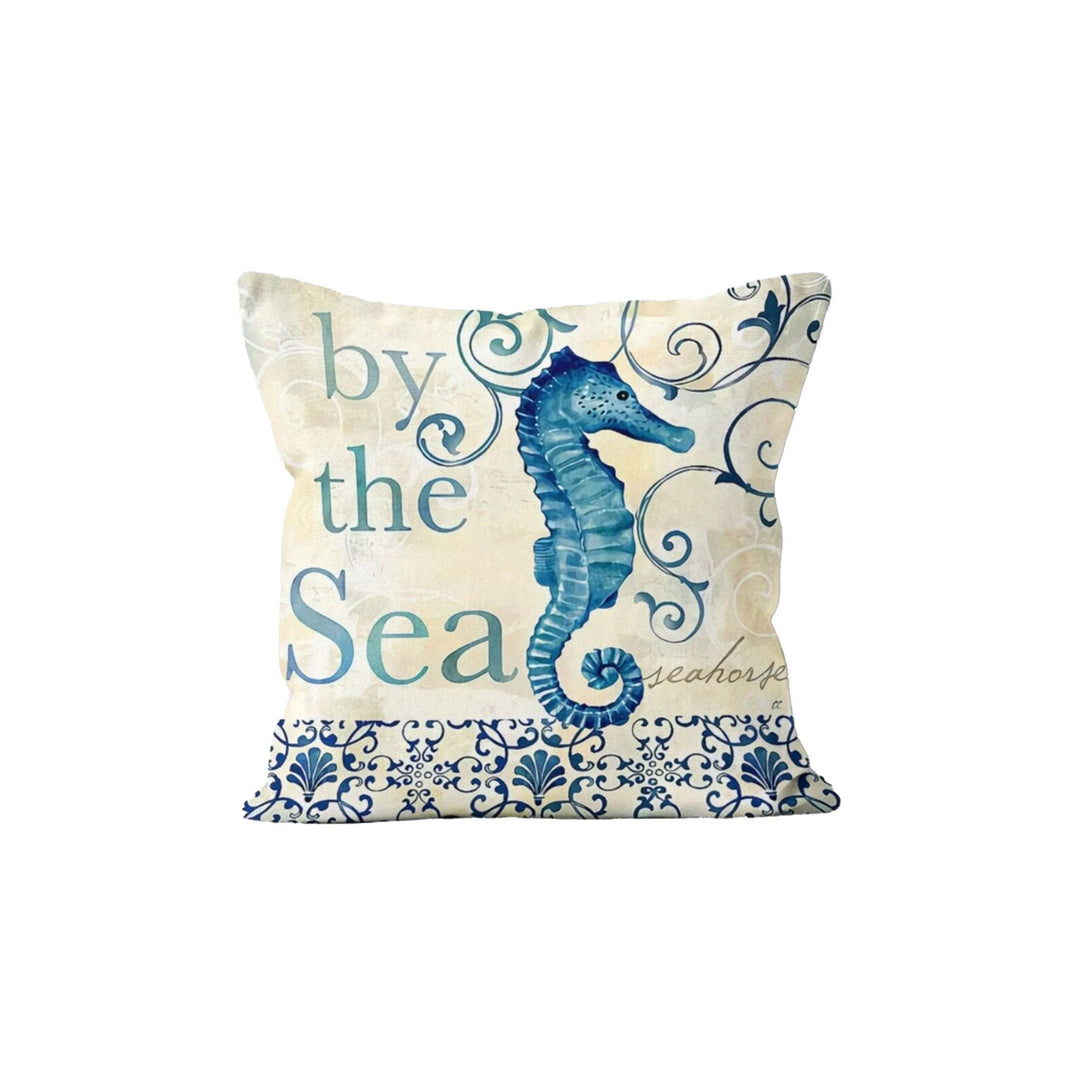 Nautical Pillow Case|Starfish and Seahorse Coastal Throw Pillow Cover|Anchor Wheel Jellyfish Cushion|Oyster Cushion Case|Beach House Decor