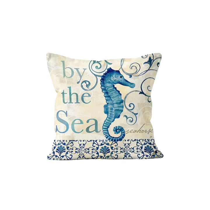 Nautical Pillow Case|Starfish and Seahorse Coastal Throw Pillow Cover|Anchor Wheel Jellyfish Cushion|Oyster Cushion Case|Beach House Decor