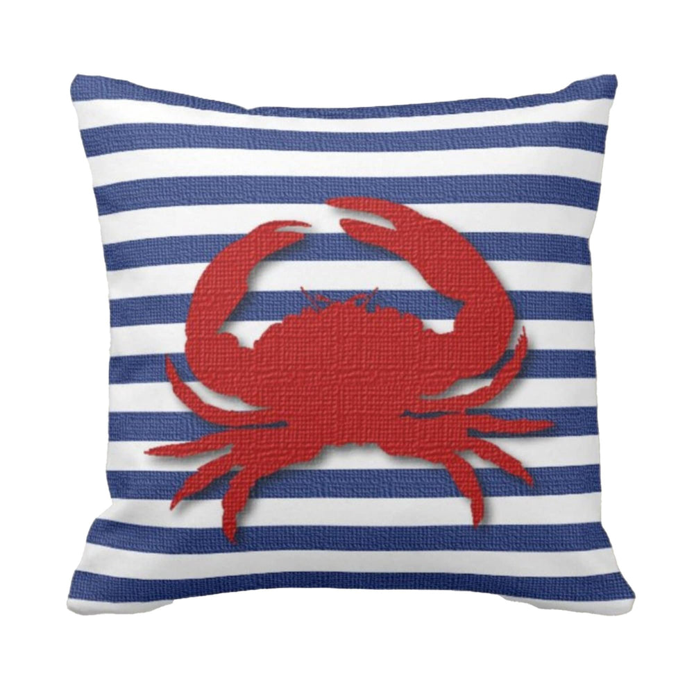 Nautical Pillow Case|Crab and Lobster Coastal Throw Pillow Cover|Striped Anchor Cushion Case|Zigzag Beach House Decor|Porch Cushion Cover