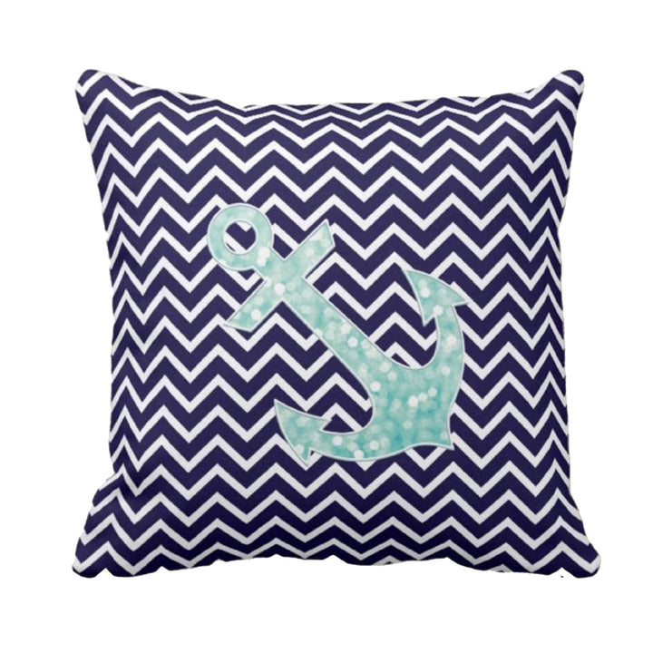 Nautical Pillow Case|Crab and Lobster Coastal Throw Pillow Cover|Striped Anchor Cushion Case|Zigzag Beach House Decor|Porch Cushion Cover