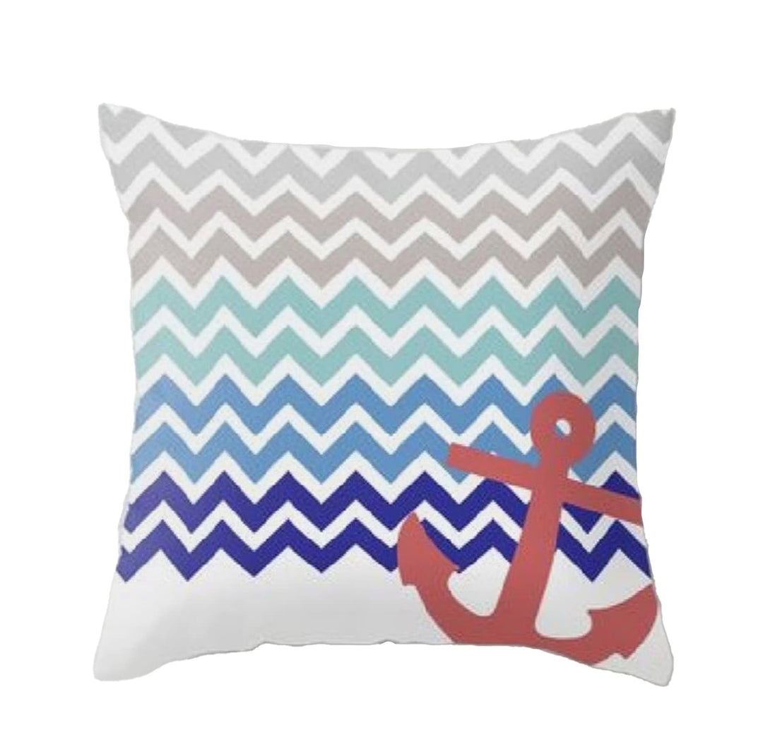 Nautical Pillow Case|Crab and Lobster Coastal Throw Pillow Cover|Striped Anchor Cushion Case|Zigzag Beach House Decor|Porch Cushion Cover