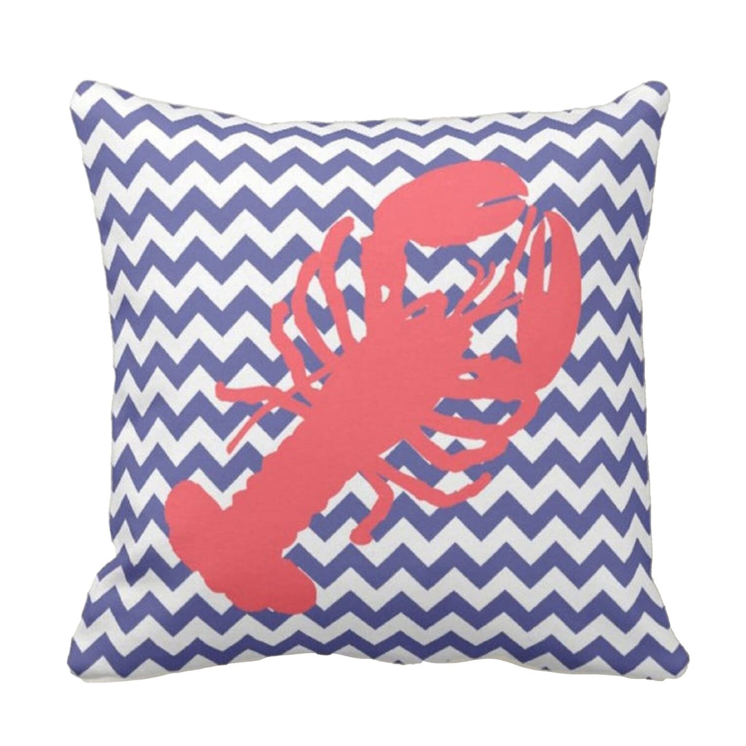 Nautical Pillow Case|Crab and Lobster Coastal Throw Pillow Cover|Striped Anchor Cushion Case|Zigzag Beach House Decor|Porch Cushion Cover