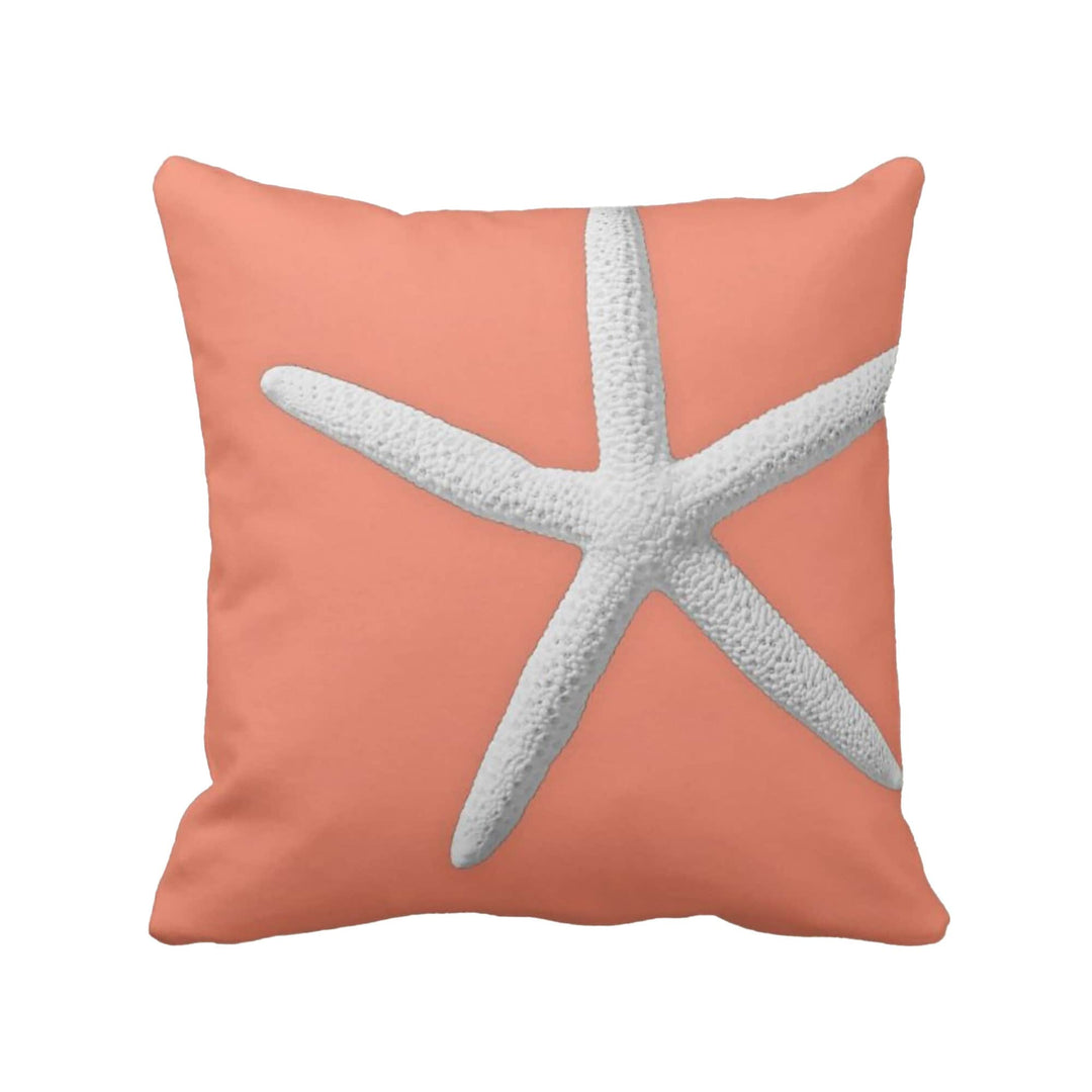 Nautical Pillow Case|Coral and Starfish Coastal Throw Pillow Cover|Seaside Pillowtop|Porch Cushion Cover|Marine Pillowcase|Beach House Decor