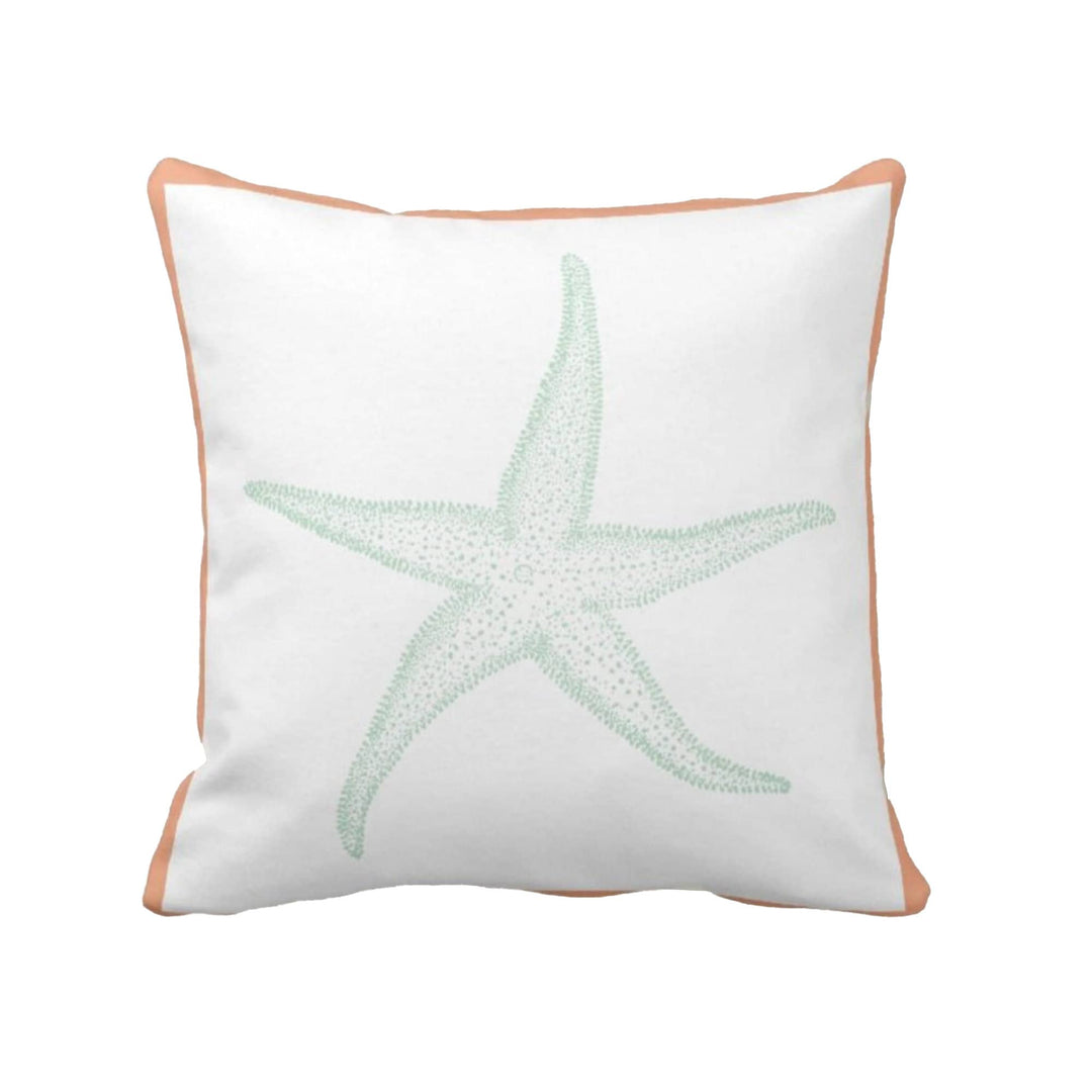 Nautical Pillow Case|Coral and Starfish Coastal Throw Pillow Cover|Seaside Pillowtop|Porch Cushion Cover|Marine Pillowcase|Beach House Decor