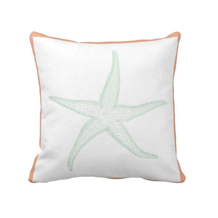 Nautical Pillow Case|Coral and Starfish Coastal Throw Pillow Cover|Seaside Pillowtop|Porch Cushion Cover|Marine Pillowcase|Beach House Decor