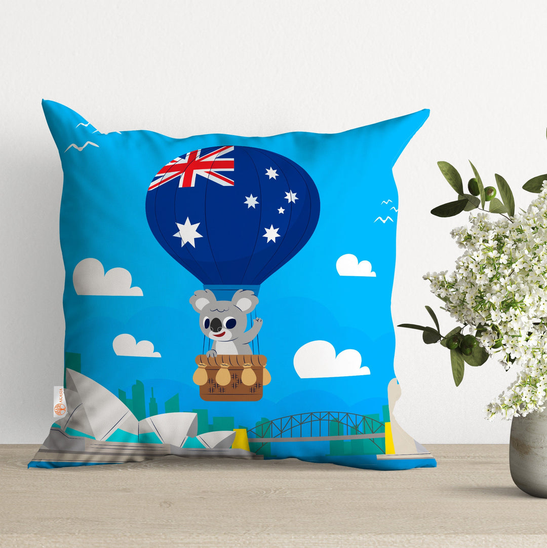 Australia Pillowcase|Kangaroo and Koala Print Pillow Top|Australia Flag Cushion Case|Air Balloon Pillow Case|Decorative Throw Pillowtop