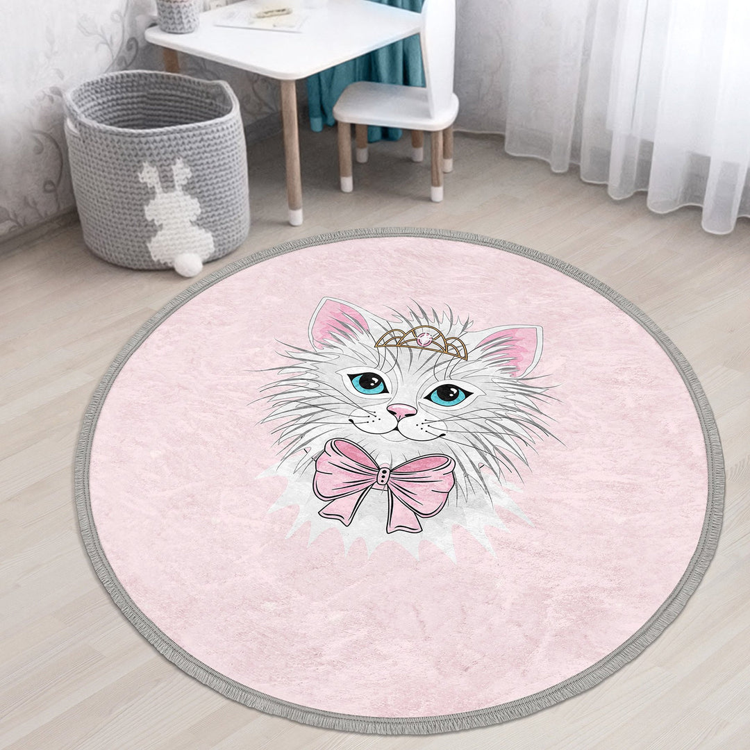 Cute Cat Round Rug|Fringed Cat Print Kid Carpet|Non-Slip Circle Rug|Colorful Area Carpet|Kids Home Decor|Cat Anti-Slip Mat|Floor Covering