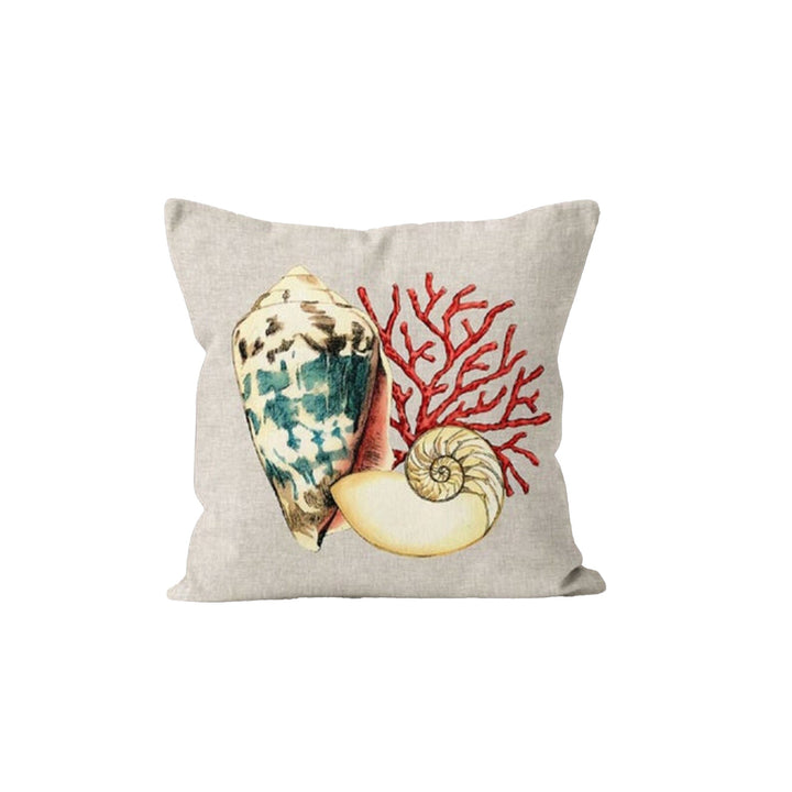 Seashell Pillow Case|Coral Cushion Cover|Nautical Pillowcase|Marine Beach House Decor|Seahorse and Coral Print Coastal Throw Pillow Cover