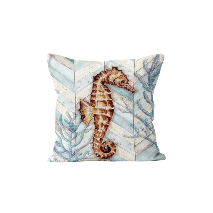 Seashell Pillow Case|Coral Cushion Cover|Nautical Pillowcase|Marine Beach House Decor|Seahorse and Coral Print Coastal Throw Pillow Cover