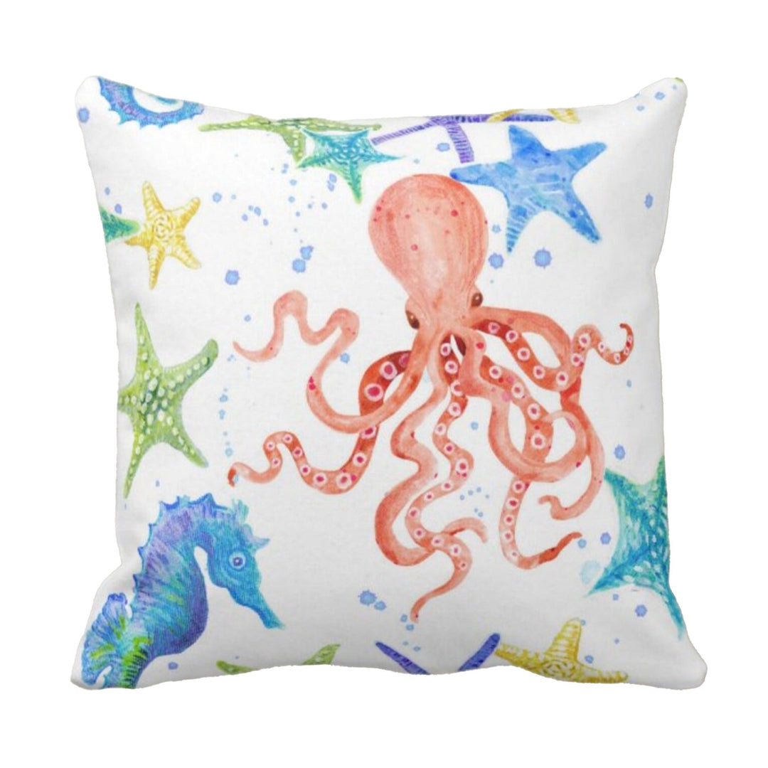 Nautical Pillow Case|Starfish Cushion Cover|Octopus Pillowcase|Coral Print Beach House Decor|Coastal Throw Pillow Cover|Summer Trend Decor