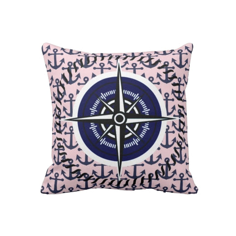 Nautical Pillow Case|Anchor Cushion Cover|Wheel Cushion Cover|Navy Marine Pillowcase|Beach House Decor|I Love Sea Coastal Throw Pillowtop