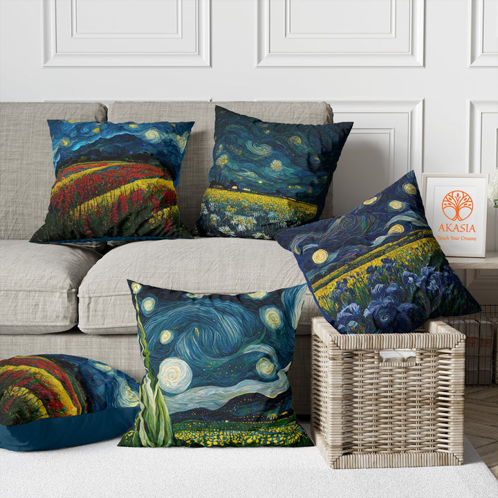 Landscape Pillow Cover|Summer Cushion Case|Starry Night Pillow|Floral Pillowcase|Landscape Pillowcase|Outdoor Sky View Throw Pillowtop