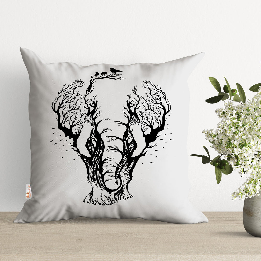 Elephant Pillow Cover|Elephant with Tree and Birds Cushion Case|Minimalist Pillowtop|Boho Bedding Decor|Cozy Pillowcase|Outdoor Cushion Case