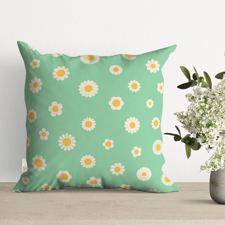 Plaid Daisy Pillow Cover|Smiling Daisy Pillowcase|Check Cushion Case|Floral Pillowtop|Outdoor Cushion Case|Decorative Sofa Throw Pillowtop