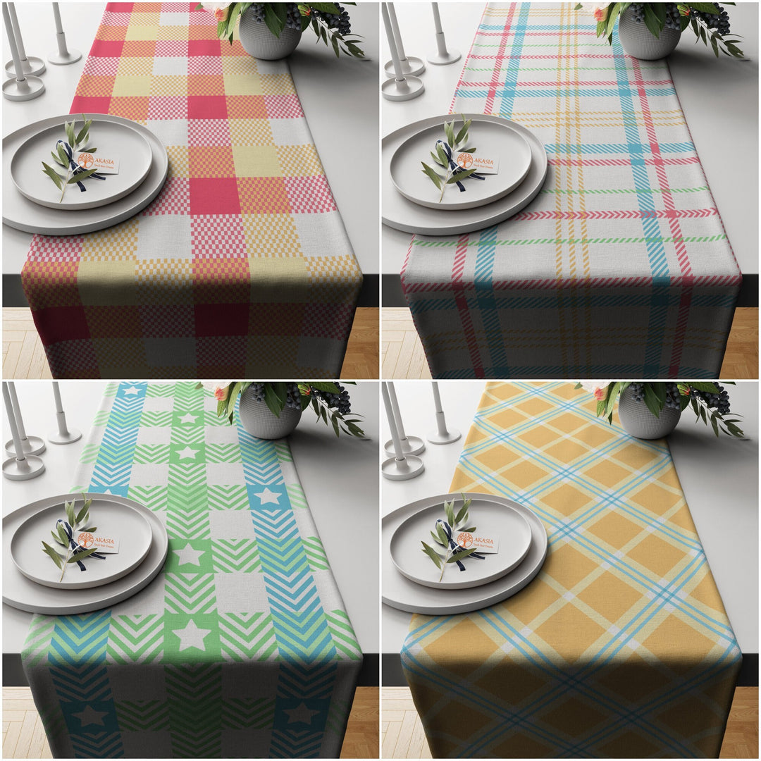 Plaid Table Runner|Geometric Tablecloth|Decorative Tabletop|Check Home Decor|Abstract Kitchen Decor Gift|Housewarming Table Centerpiece