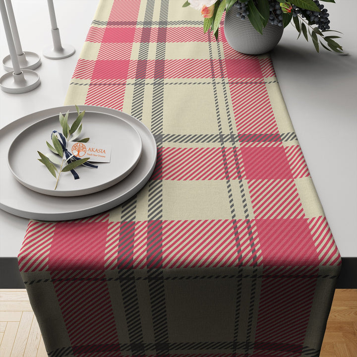 Plaid Table Runner|Geometric Tablecloth|Decorative Tabletop|Check Home Decor|Abstract Kitchen Decor Gift|Heart Print Table Centerpiece