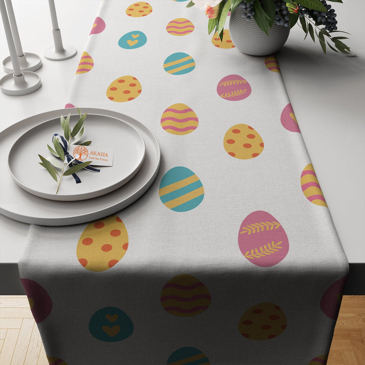 Easter Table Runner|Spring Tablecloth|Chick and Egg Print Tabletop|Bunny Home Decor|Farmhouse Kitchen Decor Gift|Housewarming Table Runner