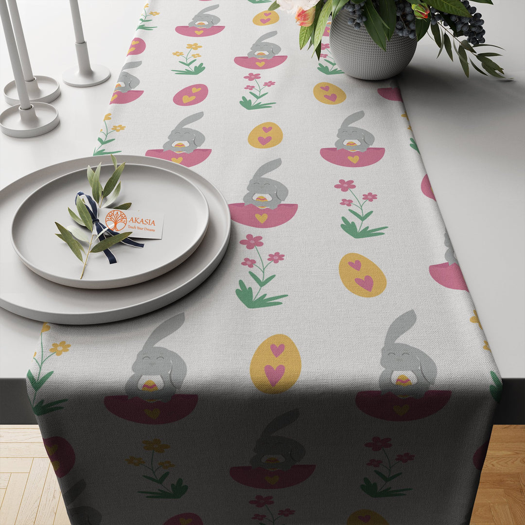 Easter Table Runner|Spring Tablecloth|Chick and Egg Print Tabletop|Bunny Home Decor|Farmhouse Kitchen Decor Gift|Housewarming Table Runner