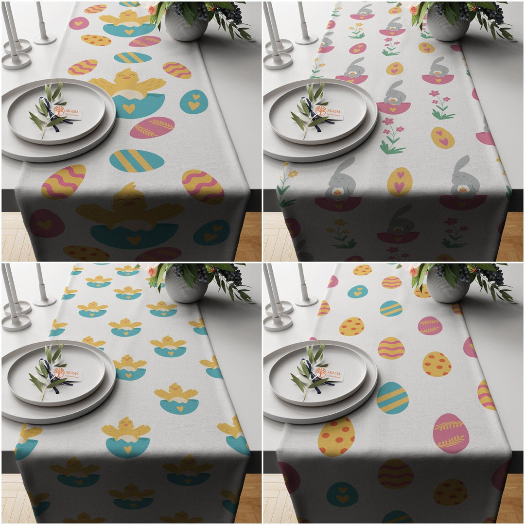 Easter Table Runner|Spring Tablecloth|Chick and Egg Print Tabletop|Bunny Home Decor|Farmhouse Kitchen Decor Gift|Housewarming Table Runner