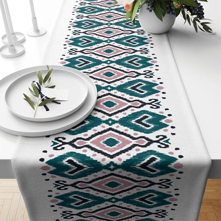 IKAT Table Runner|Abstract Geometric Tablecloth|Decorative Tabletop|Rustic Home Decor|Farmhouse Kitchen Decor Gift|Housewarming Table Runner