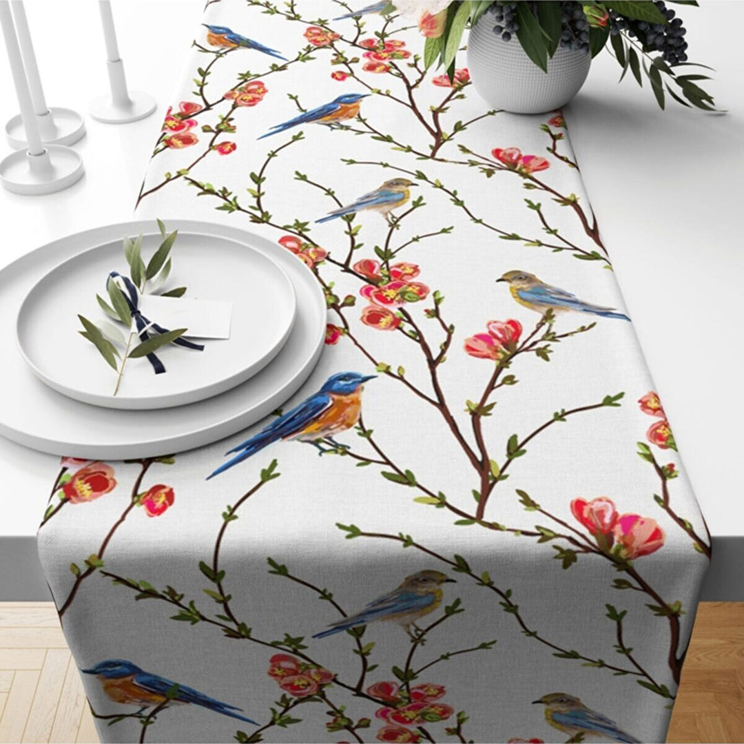 Floral Bird Table Runner|Summer Tablecloth|Floral Table Decor|Housewarming Runner|Farmhouse Bird and Butterfly Tabletop|Stylish Tablecloth