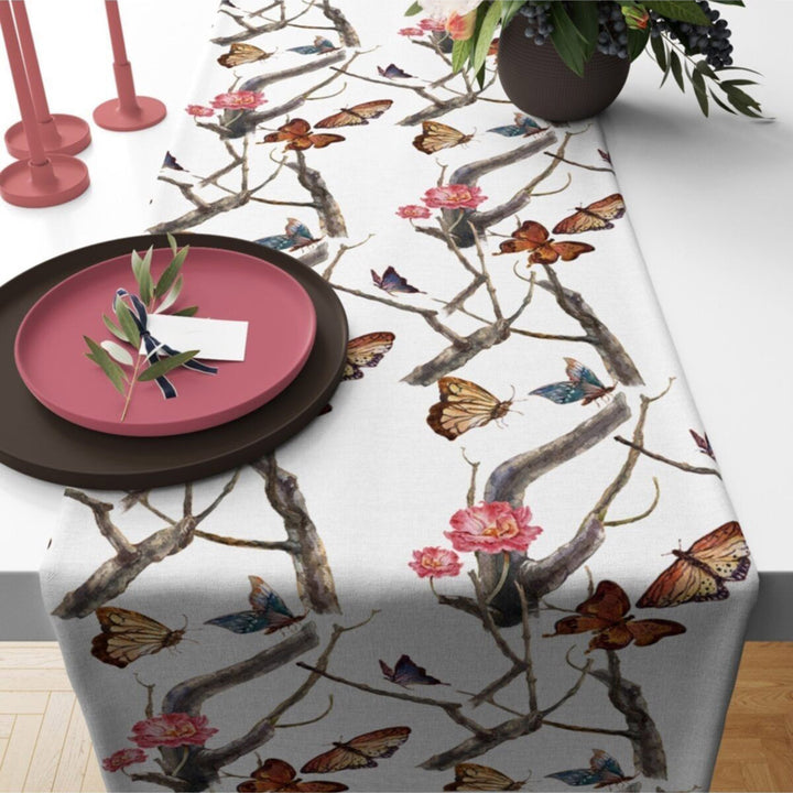 Floral Bird Table Runner|Summer Tablecloth|Floral Table Decor|Housewarming Runner|Farmhouse Bird and Butterfly Tabletop|Stylish Tablecloth