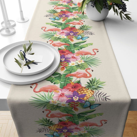 Flamingo Tablecloth|Summer Trend Runner|Floral Table Decor|Housewarming Runner|Farmhouse Animal Print Tabletop|Stylish Tropical Runner