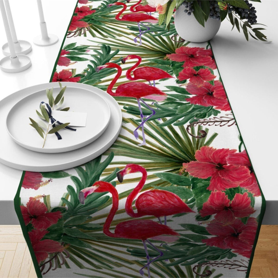 Flamingo Tablecloth|Summer Trend Runner|Floral Table Decor|Housewarming Runner|Farmhouse Animal Print Tabletop|Stylish Tropical Runner