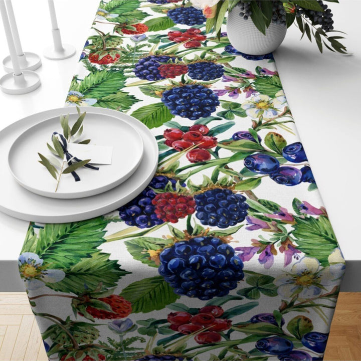 Fruit Table Runner|Grape Tablecloth|Apple Table Decor|Pomegranate Runner|Farmhouse Colorful Floral Bird Print Tabletop|Stylish Tablecloth