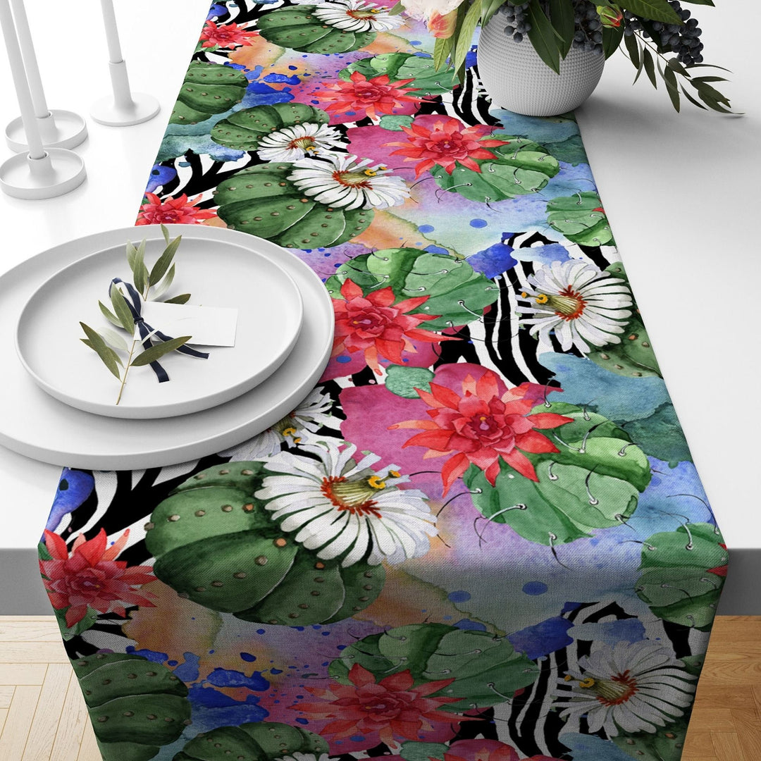 Floral Table Runner|Floral Table Decor|Summer Tablecloth|Butterfly Runner|Farmhouse Tropical Flower Print Tabletop|Stylish Boho Tablecloth