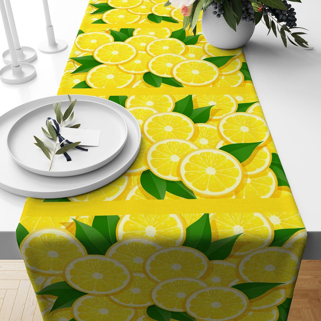 Lemon Table Runner|Summer Tablecloth|Fresh Citrus Decor|Floral Butterfly Runner|Farmhouse Striped Table Top|Stylish Lemon Tree Tablecloth