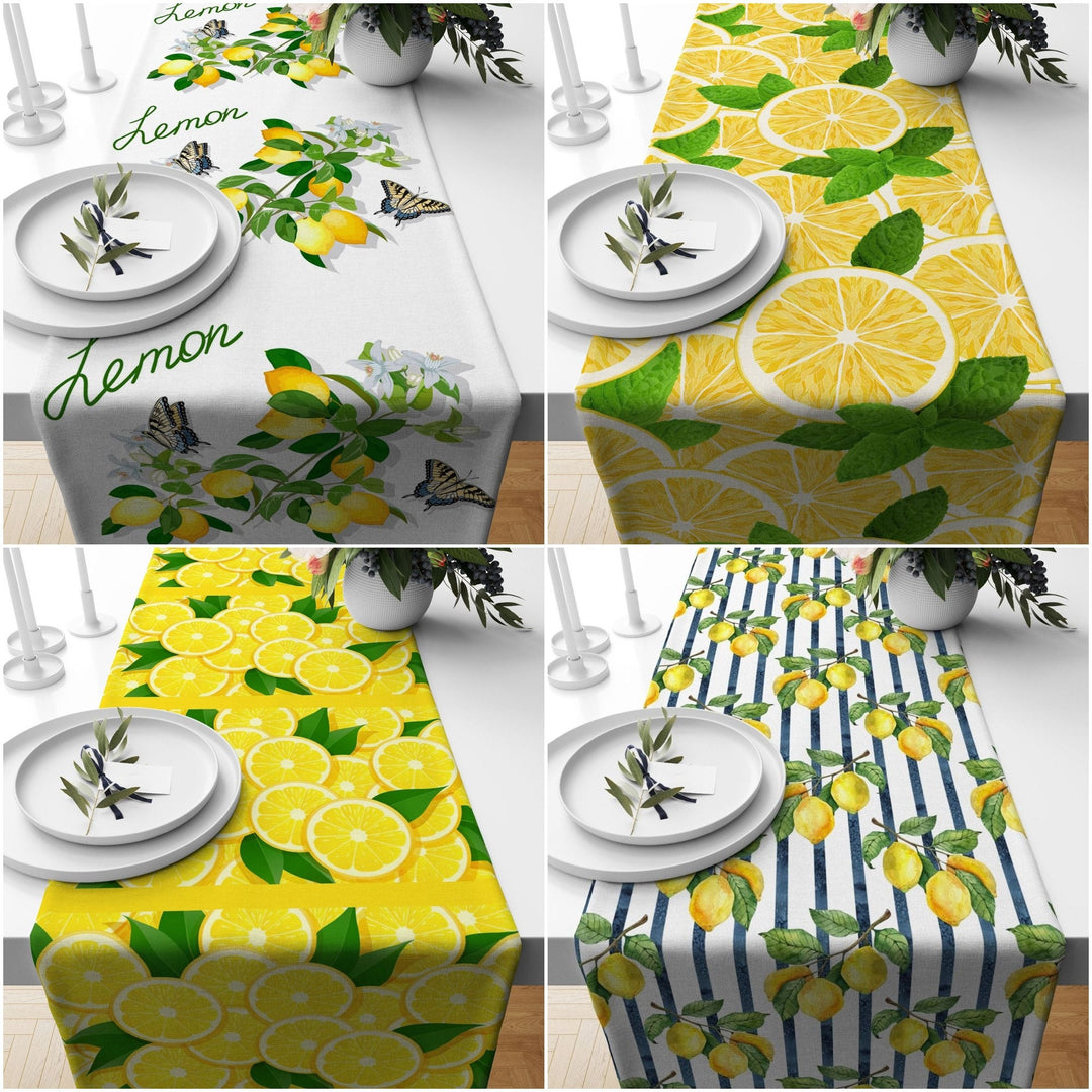 Lemon Table Runner|Summer Tablecloth|Fresh Citrus Decor|Floral Butterfly Runner|Farmhouse Striped Table Top|Stylish Lemon Tree Tablecloth