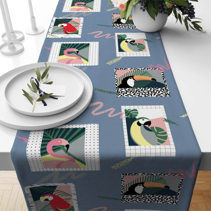 Tropical Table Runner|Animal Print Tablecloth|Palm Tree Home Decor|Parrot Print Runner|Palm Tree Runner|Flamingo and Toucan Tablecloth