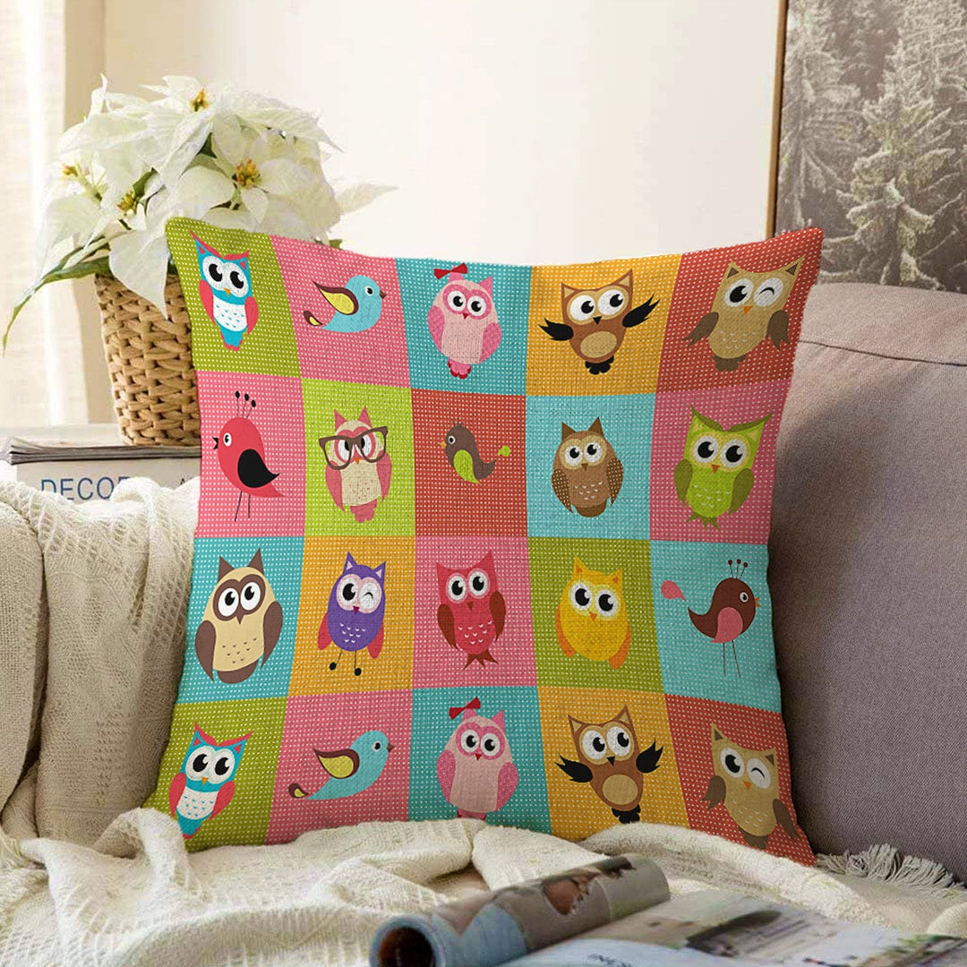 Kids Pillow Cover|Animal Print Cushion Case|Safari Pillowcase|Boho Bedding Decor|Owl Print Pillowtop|Kid Cushion Case|Sofa Throw Pillow