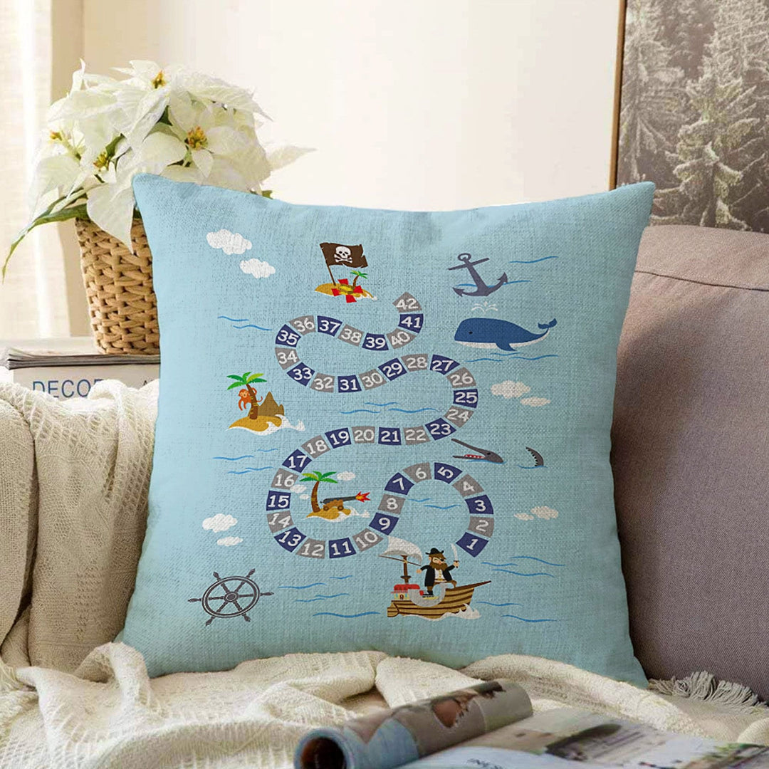 Pirate Pillow Cover|Game Path Cushion|Kids Room Pillowcase|Boho Bedding Decor|Nautical Pillowtop|Kid Cushion Case|Fish Throw Pillow Cover