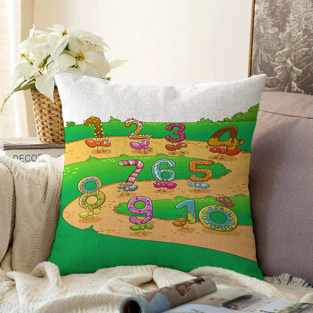 Kids Pillowcase|Letters and Numbers Cushion Case|Educational Dinosaur Print Pillow|Animal Train Pillowtop|Kid Cushion Case|Sofa Throw Pillow