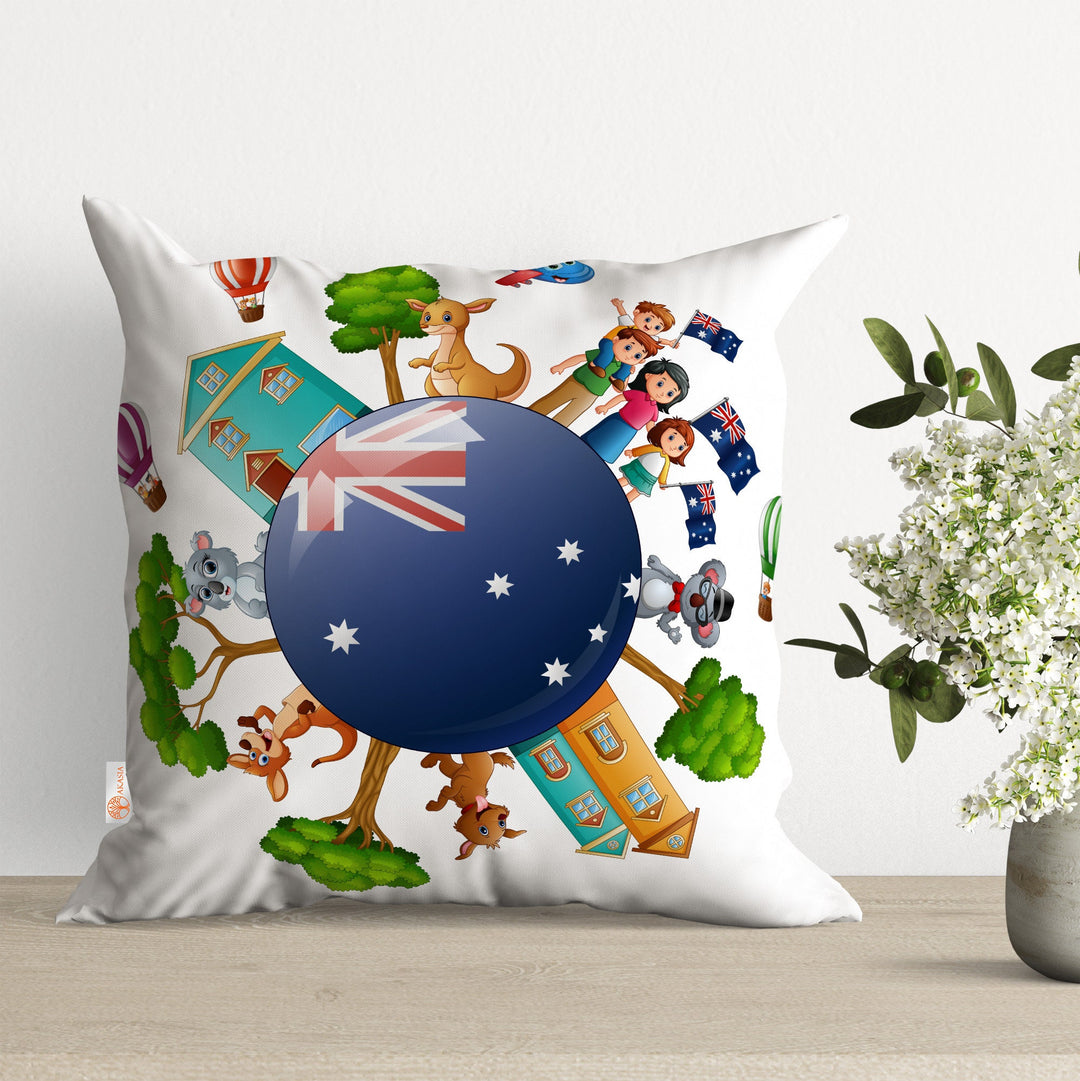 Australia Pillowcase|Kangaroo and Koala Print Pillow Top|Australia Flag Cushion Case|Air Balloon Pillow Case|Decorative Throw Pillowtop