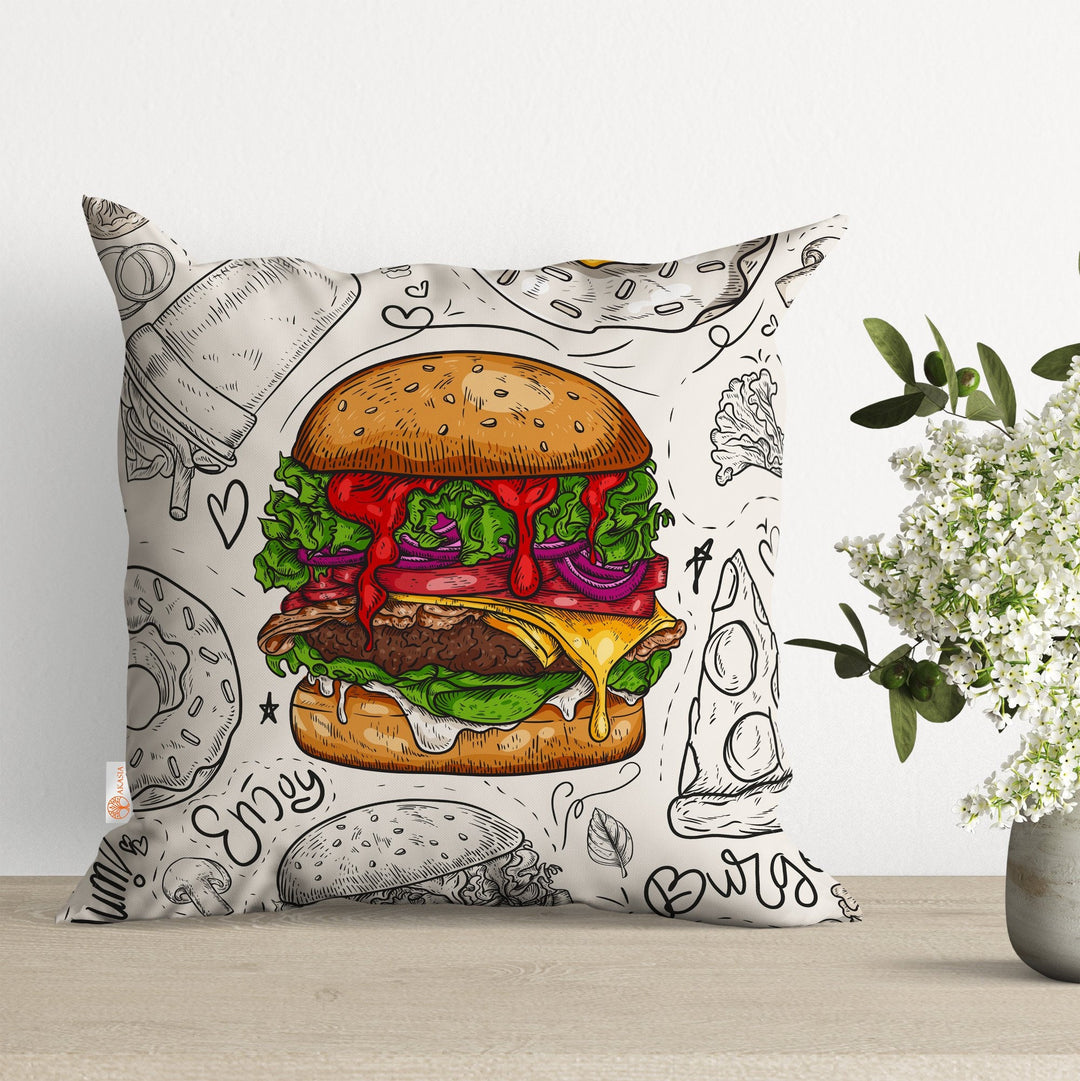 Movie Time Pillow Cover|Donut Cushion Case|Cola Print Pillowtop|Hamburger Pillowtop|Food Pillowcase|Outdoor Cushion Case|Sofa Throw Pillow