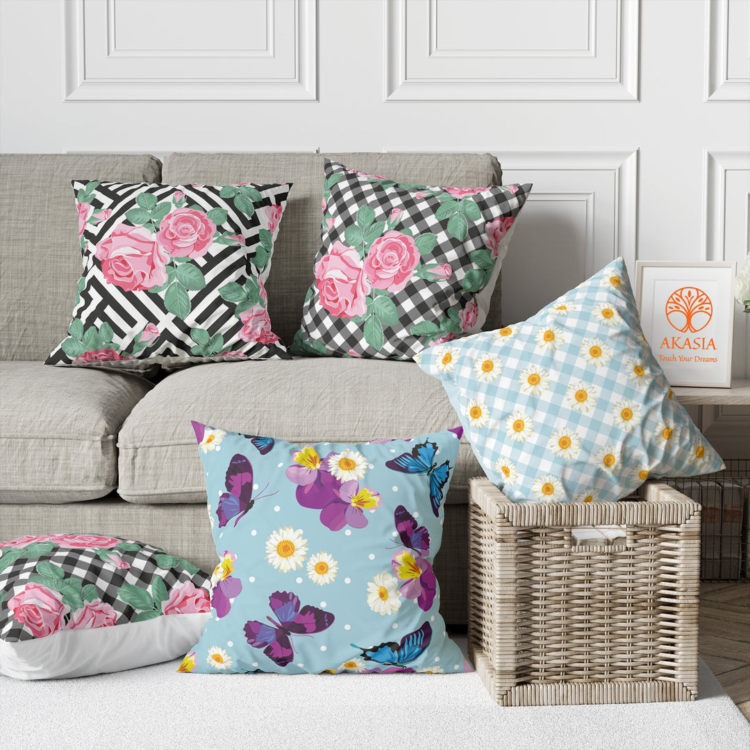 Floral Pillow Cover|Summer Cushion Case|Rose Print Pillowtop|Daisy Pillowcase|Butterfly Pillowcase|Outdoor Cushion Case|Sofa Throw Pillow