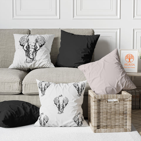 Elephant Pillow Cover|Elephant with Tree and Birds Cushion Case|Minimalist Pillowtop|Boho Bedding Decor|Cozy Pillowcase|Outdoor Cushion Case