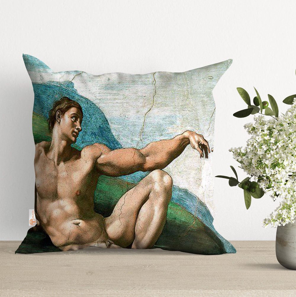 The Creation of Adam by Michelangelo Pillow Cover|Decorative Cushion Case|Masterpiece Pillow Top|Boho Bedding Decor|Outdoor Cushion Case